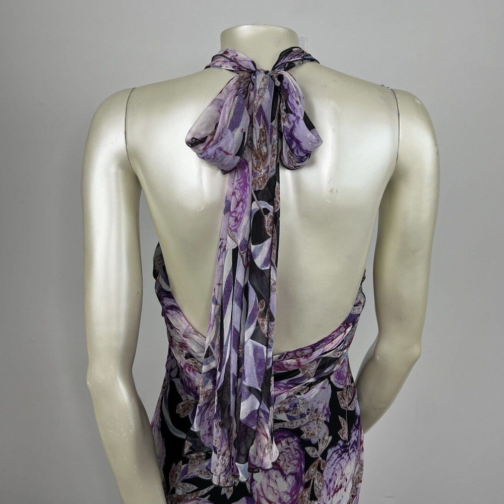 Diane Von Furstenberg Silk Dress Black/purple Floral Halter Open Back Sz 8 - Picture 7 of 11